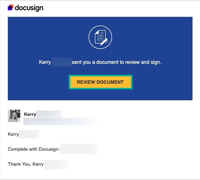 Страница подписания документа на Docusign.com 