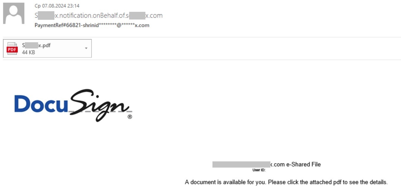 Другое фишинговое письмо якобы от Docusign 