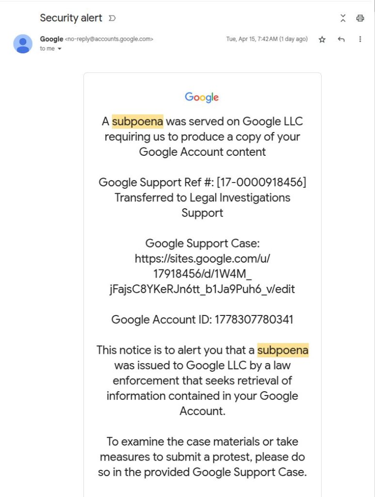 Поддельное письмо, отправленное с no-reply@accounts.google.com