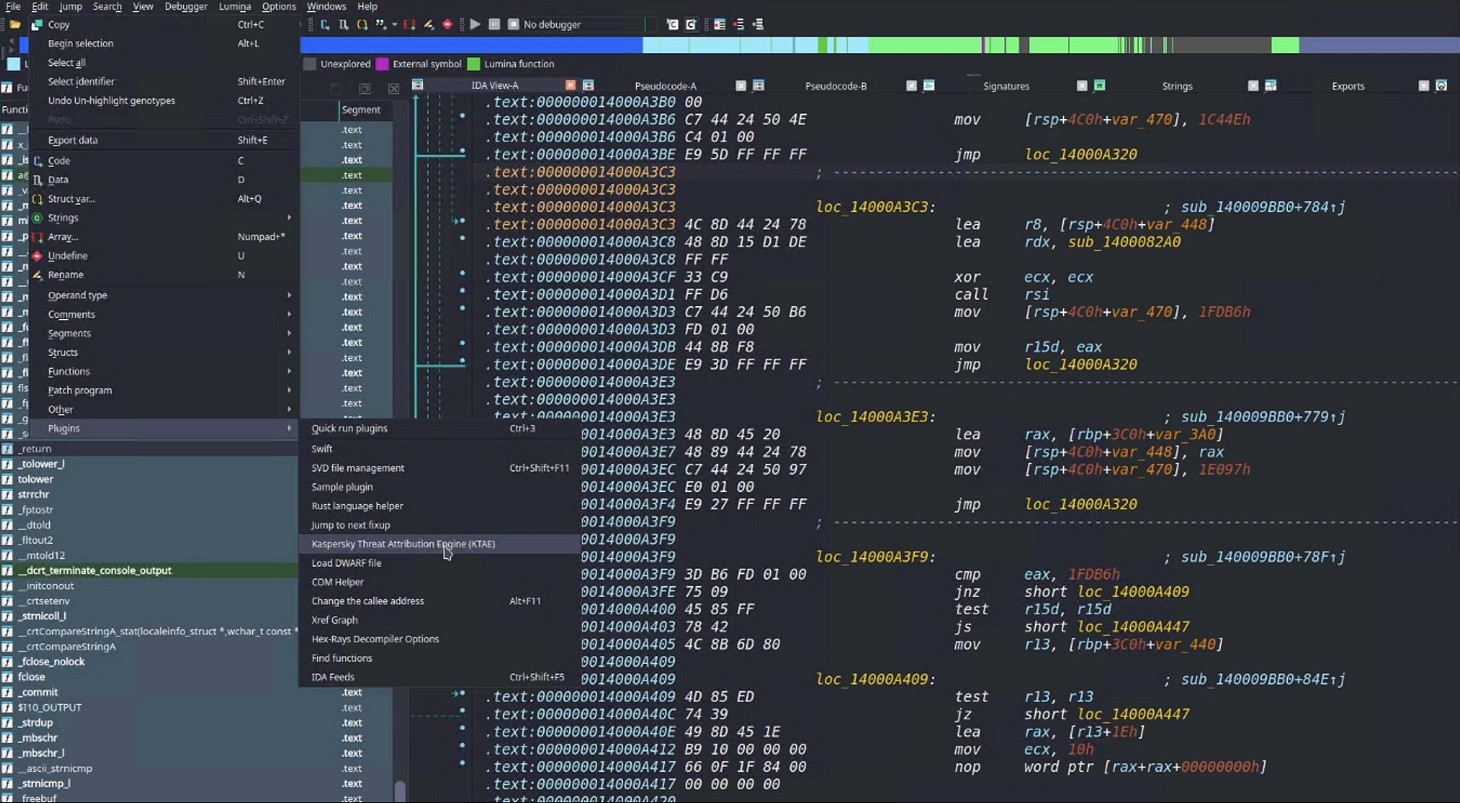 запустить плагин Kaspersky Threat Attribution Engine (KTAE)