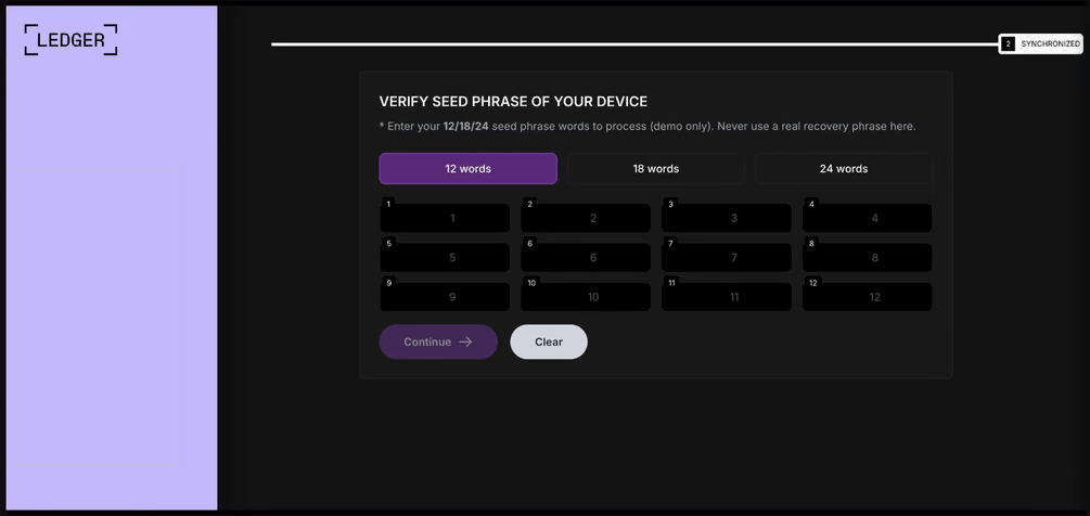 Поддельная форма для ввода сид-фразы Ledger Поддельная форма для ввода сид-фразы Ledger