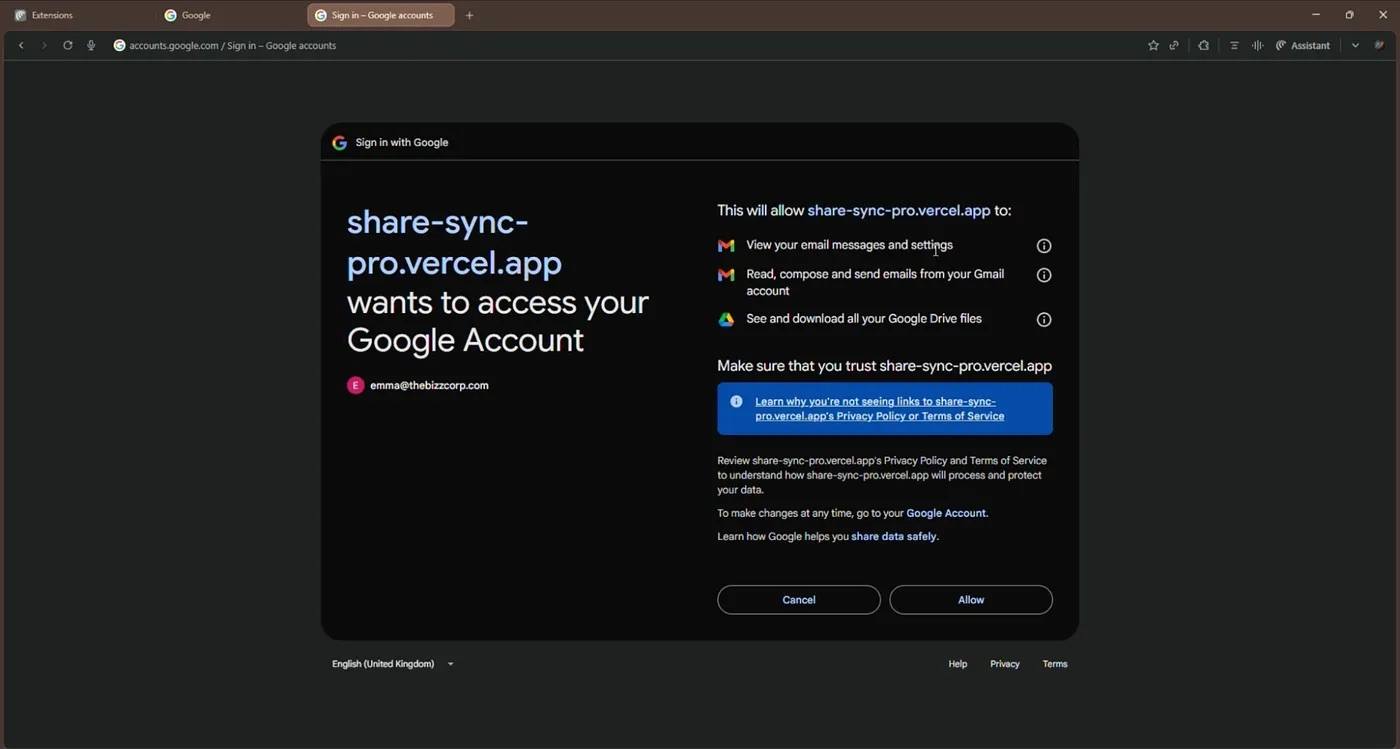 Google hesabına erişim talebi
