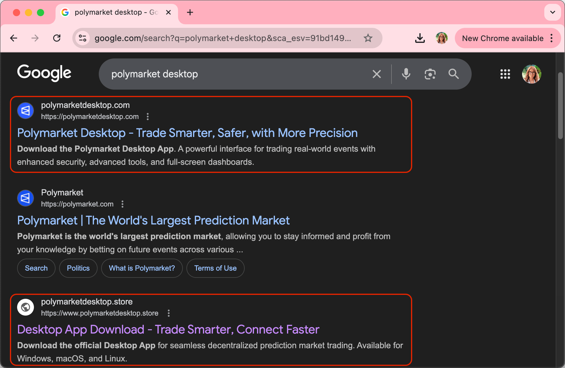 Google arama sonuçlarında sahte Polymarket siteleri