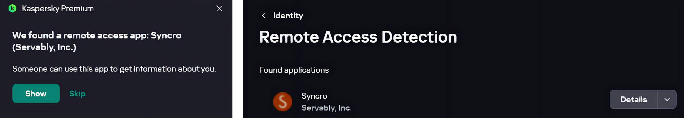Kaspersky Premium, Syncro ve diğer uzaktan erişim uygulamalarının yasal sürümlerini bile algılar (ve kaldırmanıza izin verir).