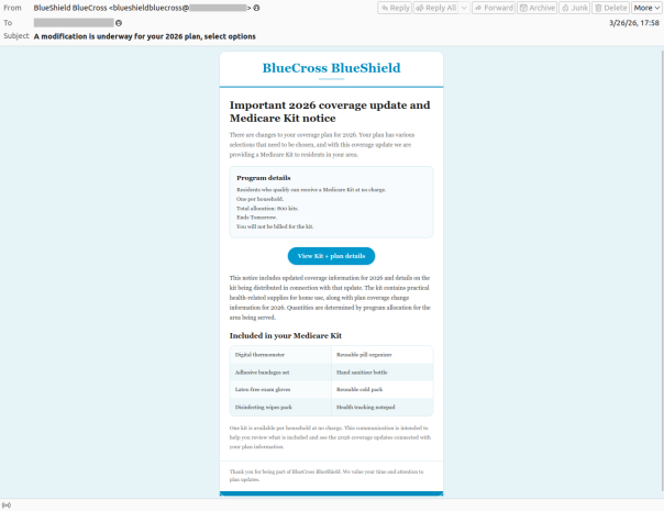 ABD'nin ulusal sağlık sigortası programı Medicare'den geliyormuş gibi görünen spam e-postalar