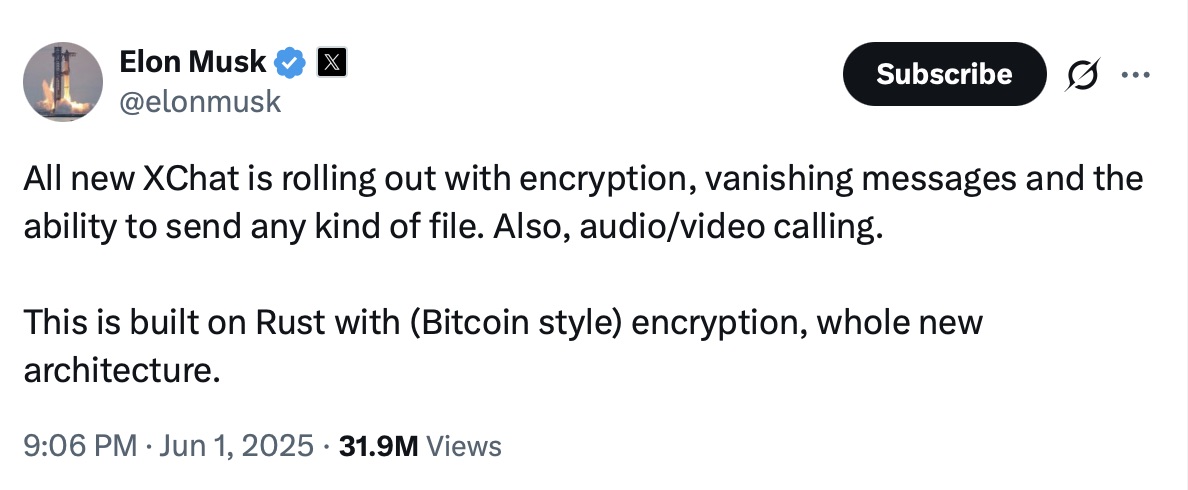 Elon Musk'ın XChat duyurusu
