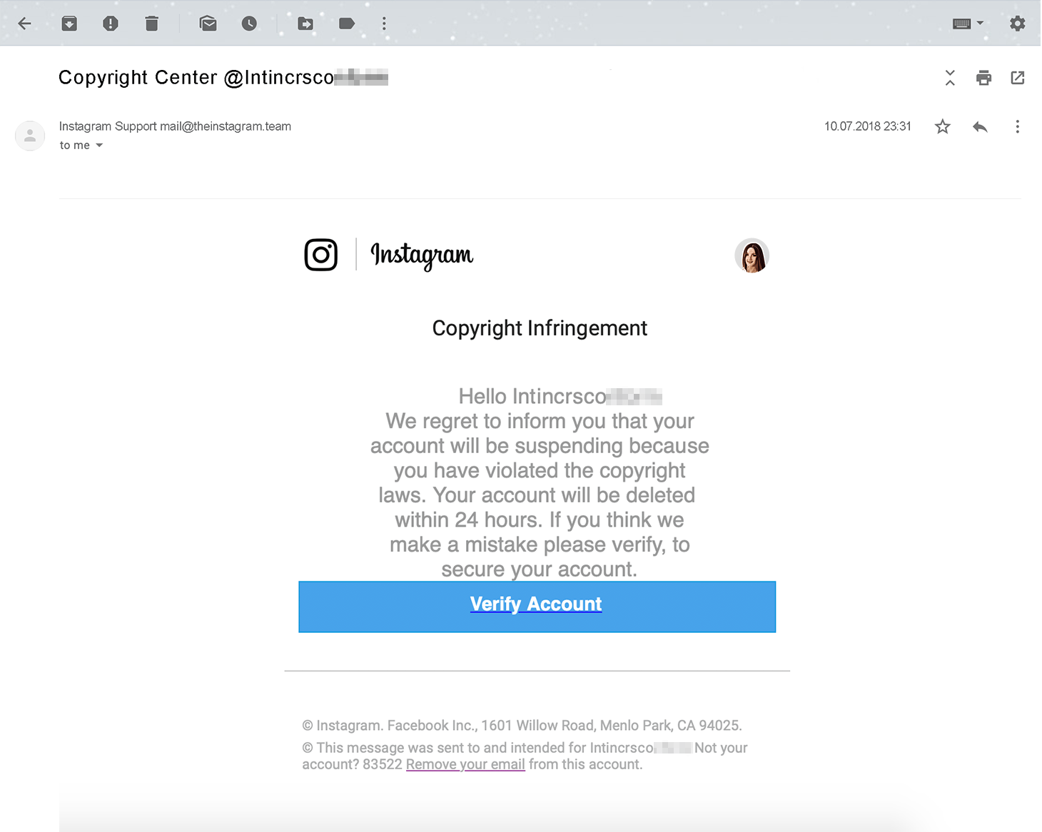 instagram hacking message