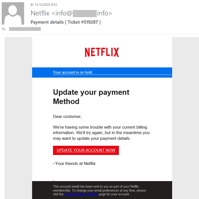 Phishing e-mail: sua conta da Netflix deve ser atualizada - Gatefy