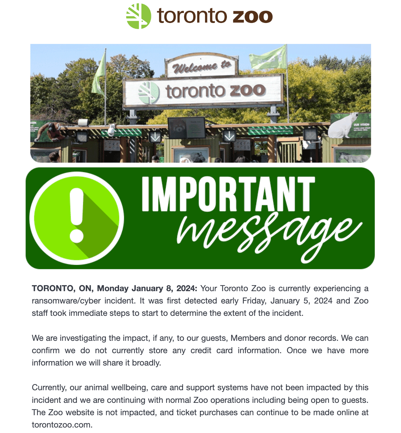 Toronto Zoo reports a cyberattack