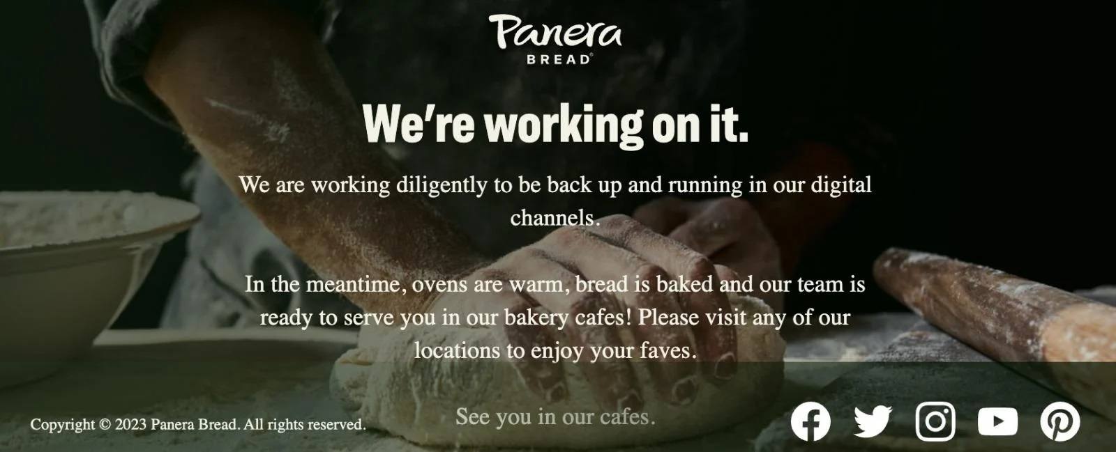 Panera Bread website unavailable