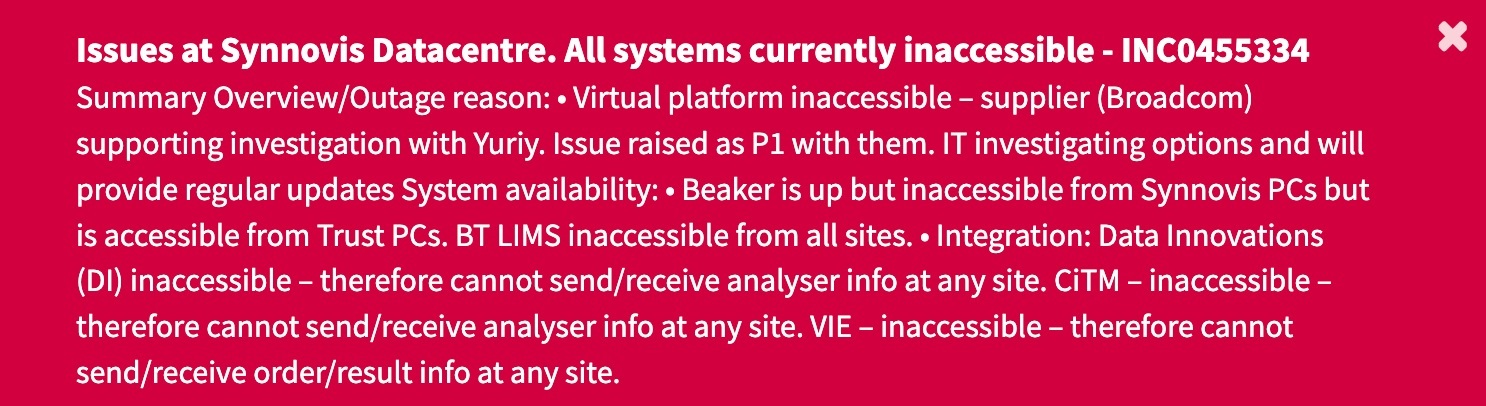 Major outage reported on the Synnovis website