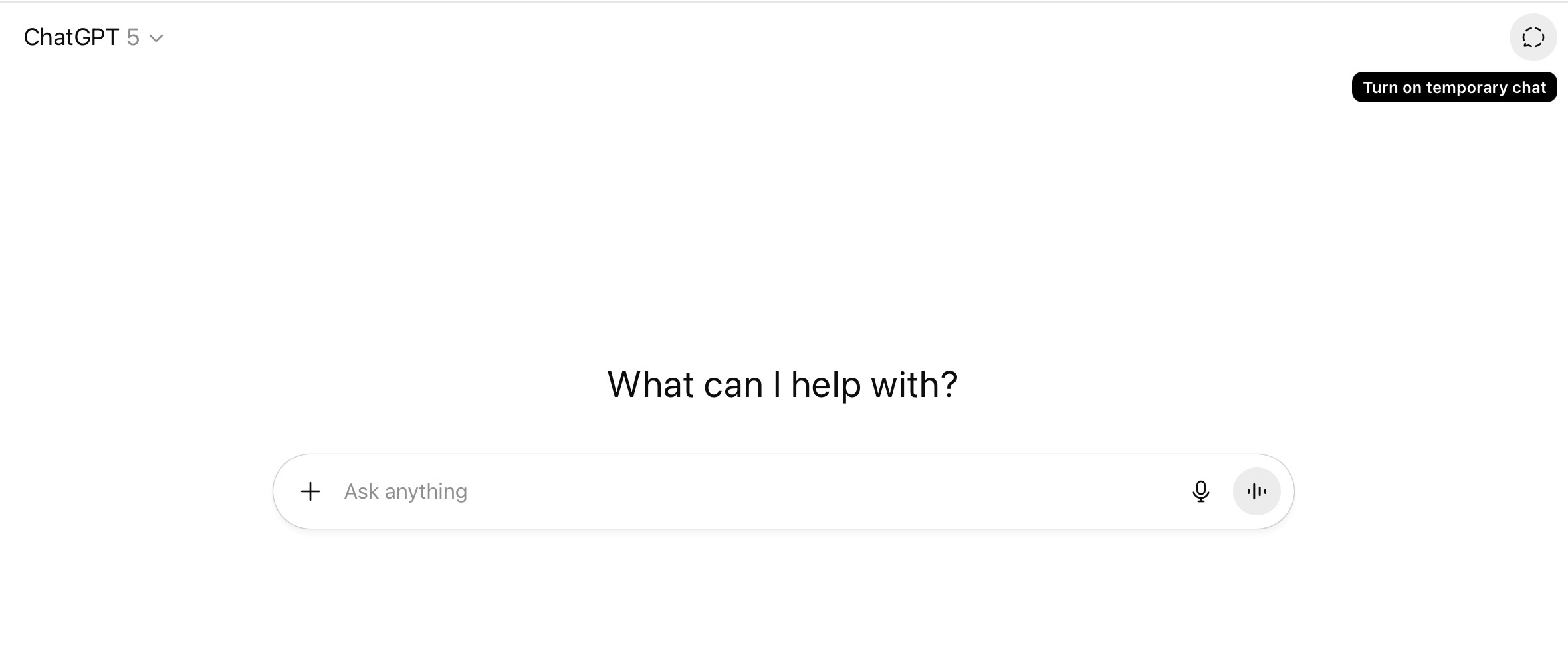 Button for launching a Temporary Chat in ChatGPT
