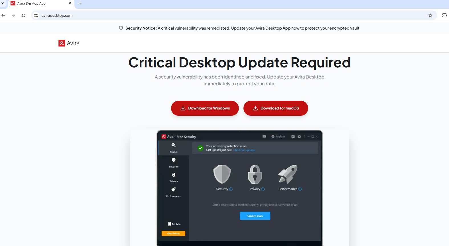 Fake Avira antivirus site