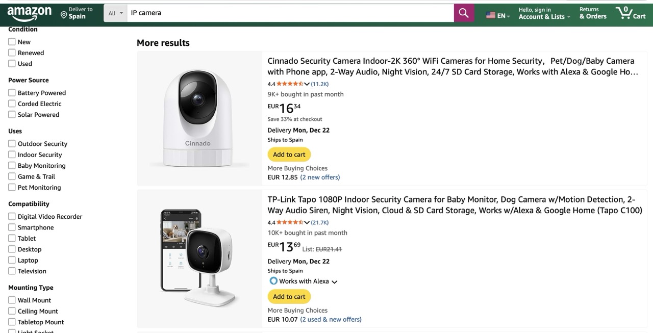A typical budget-friendly IP camera offered for sale