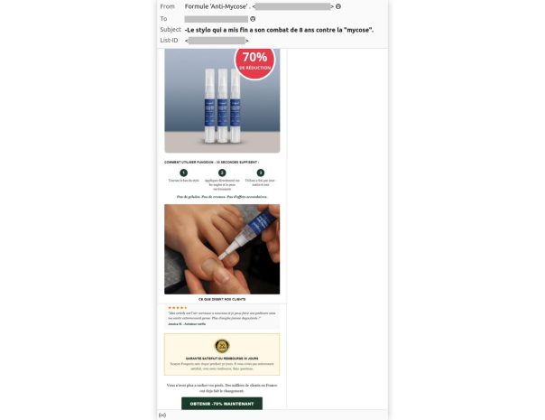 Dubious ad for a remedy for a fungal infection with a 70% discount