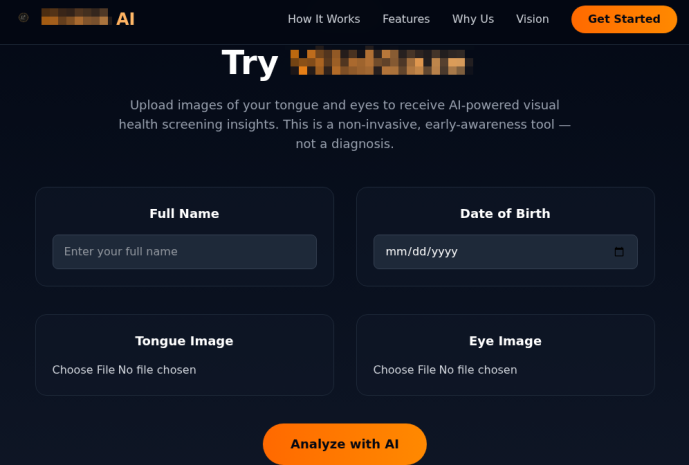 Scam site offering visual health screening by analyzing uploaded photos of the tongue and eyes