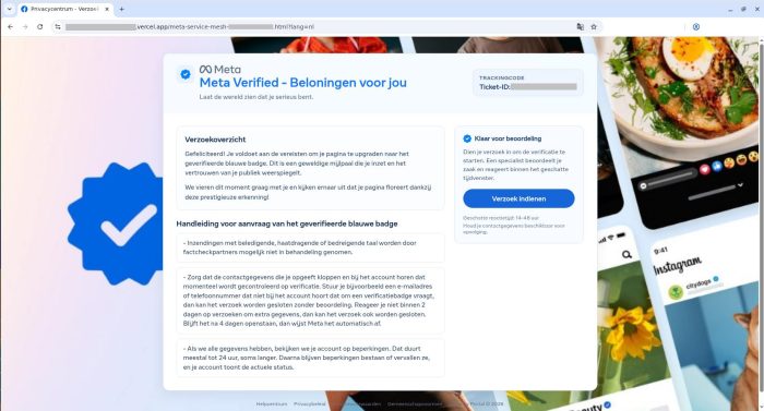 Fake Facebook site offering to qualify for a Meta Verified badge