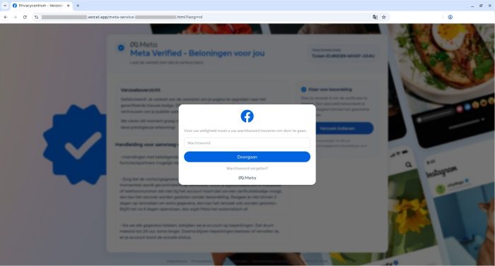 Fake Facebook site offering to qualify for a Meta Verified badge