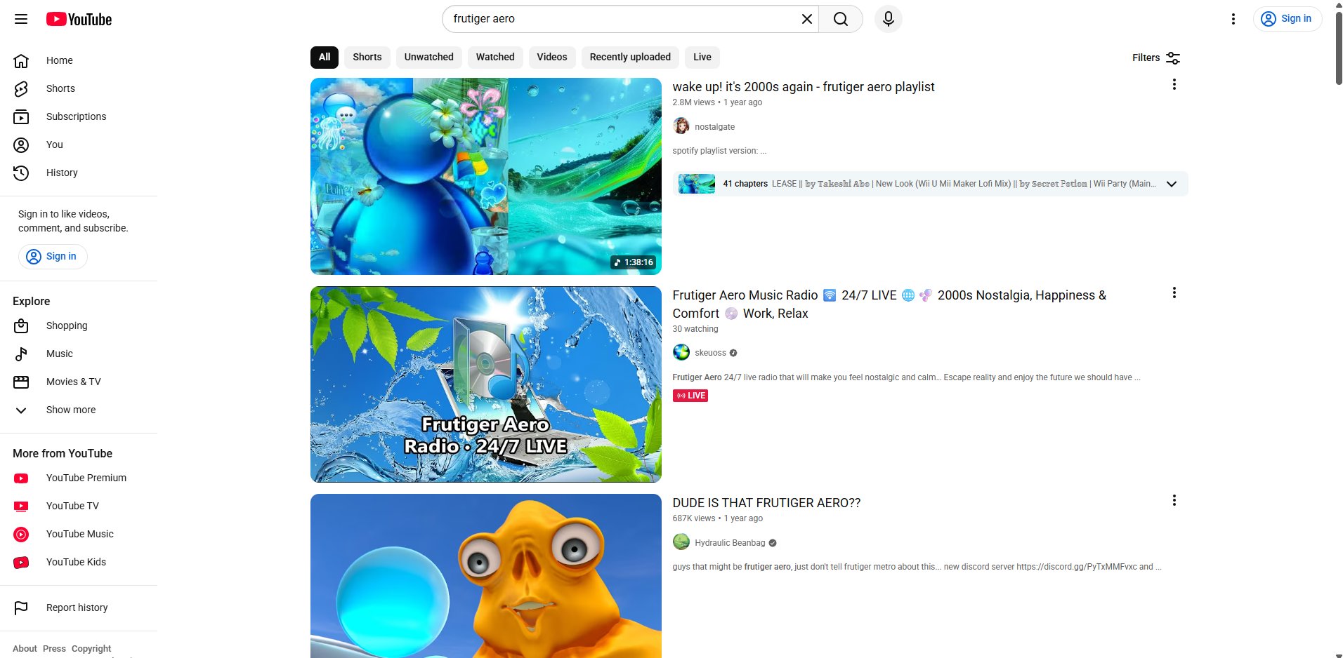 Screenshot https://www.youtube.com/results?search_query=frutiger+aero