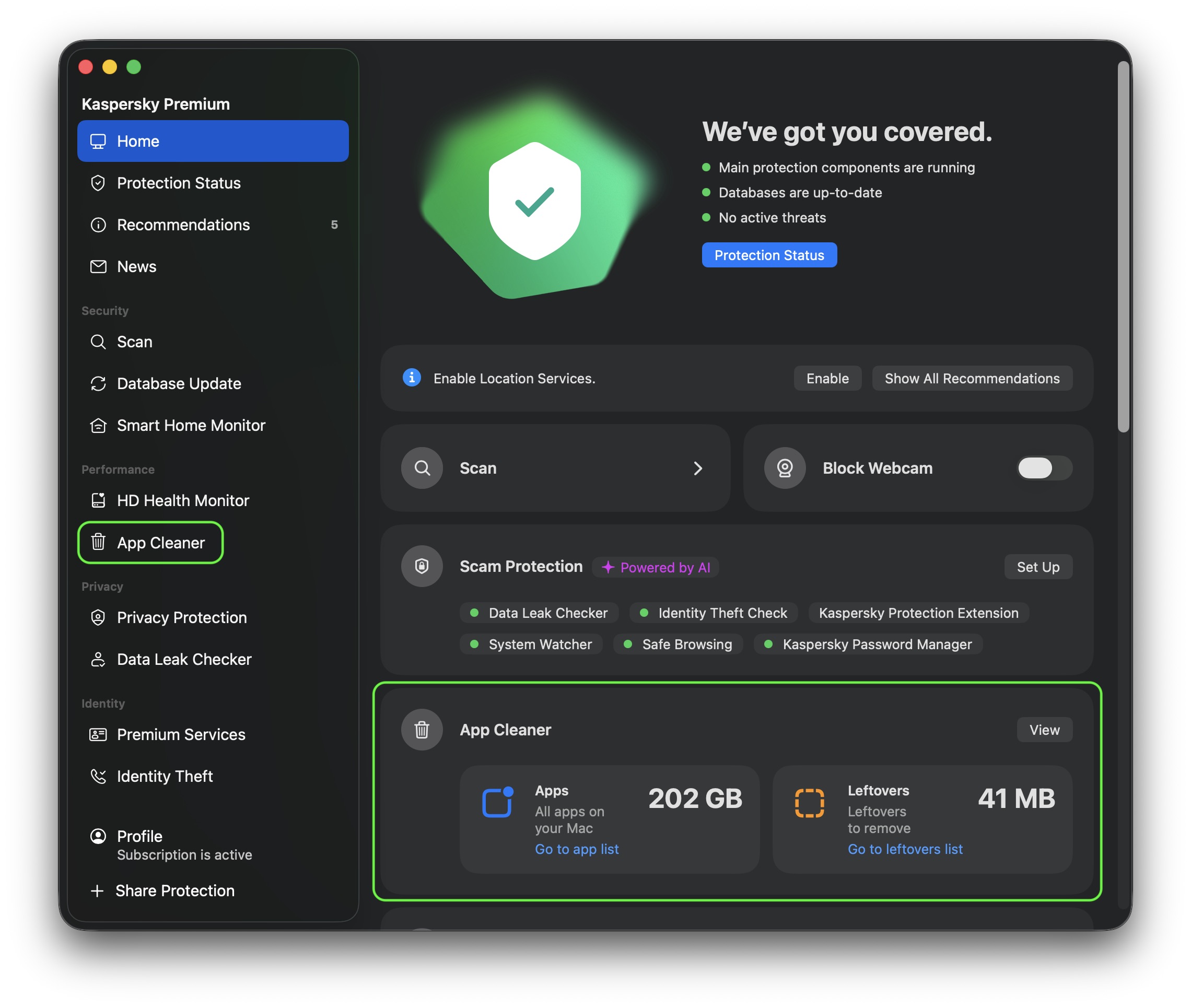 Where to find App Cleaner in Kaspersky Premium Where to find App Cleaner in Kaspersky Premium