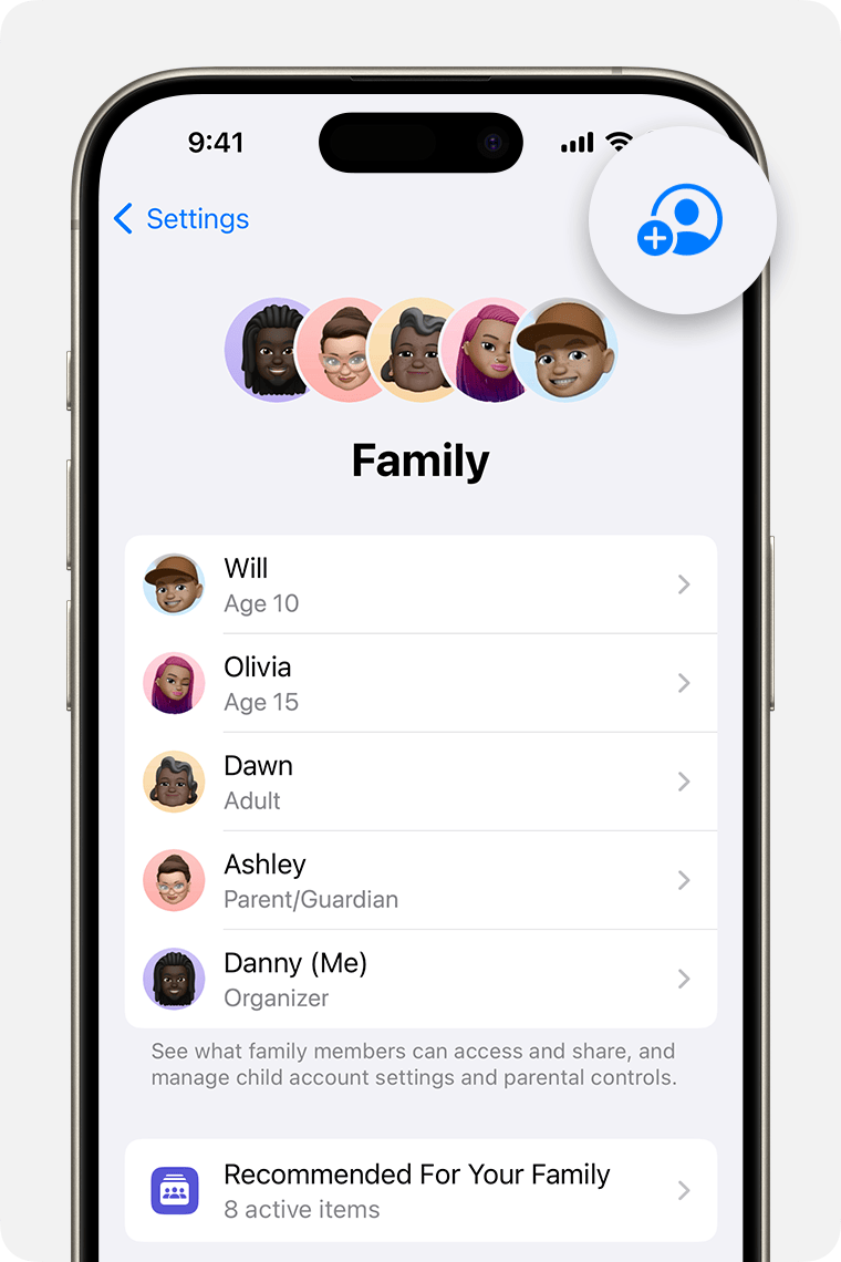 Comptes enfants sur les appareils Apple