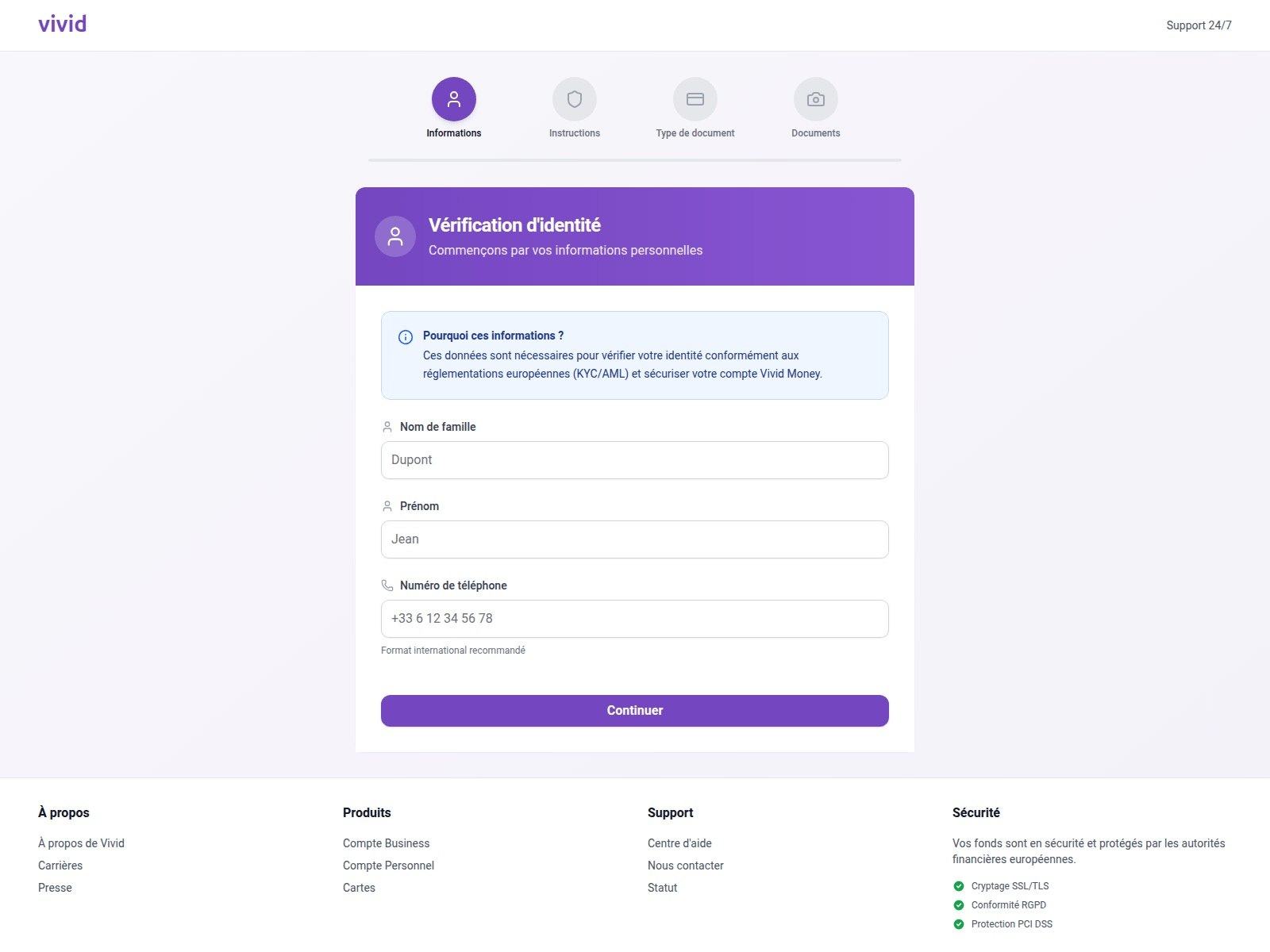 Une fausse page Vivid Money