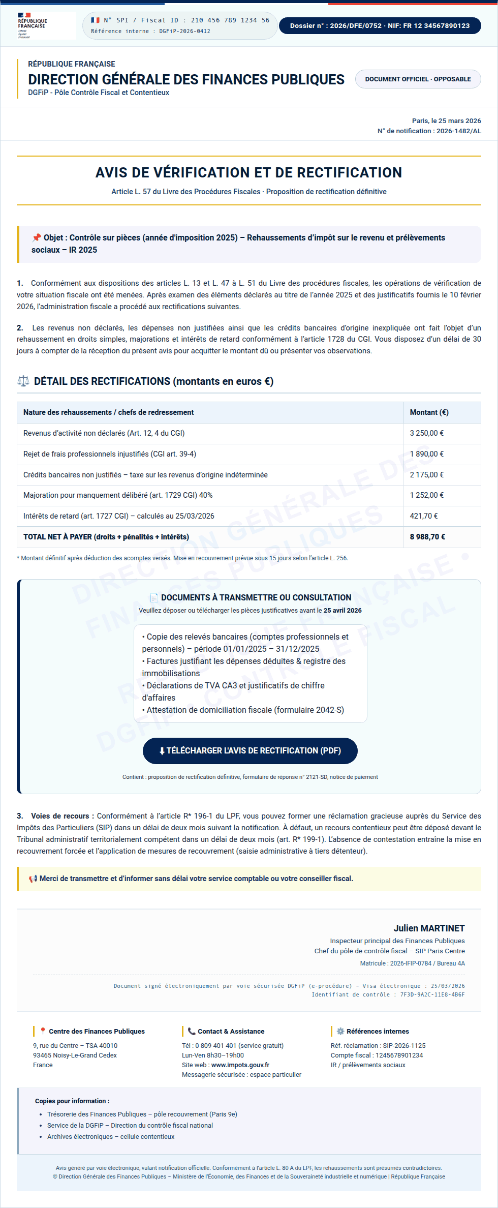 Fausse version du portail fiscal français (Impots.gouv)