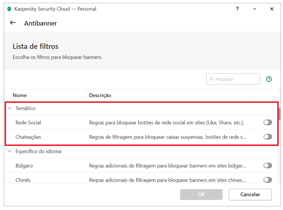 Configurando o Antibanner no Kaspersky Security Cloud