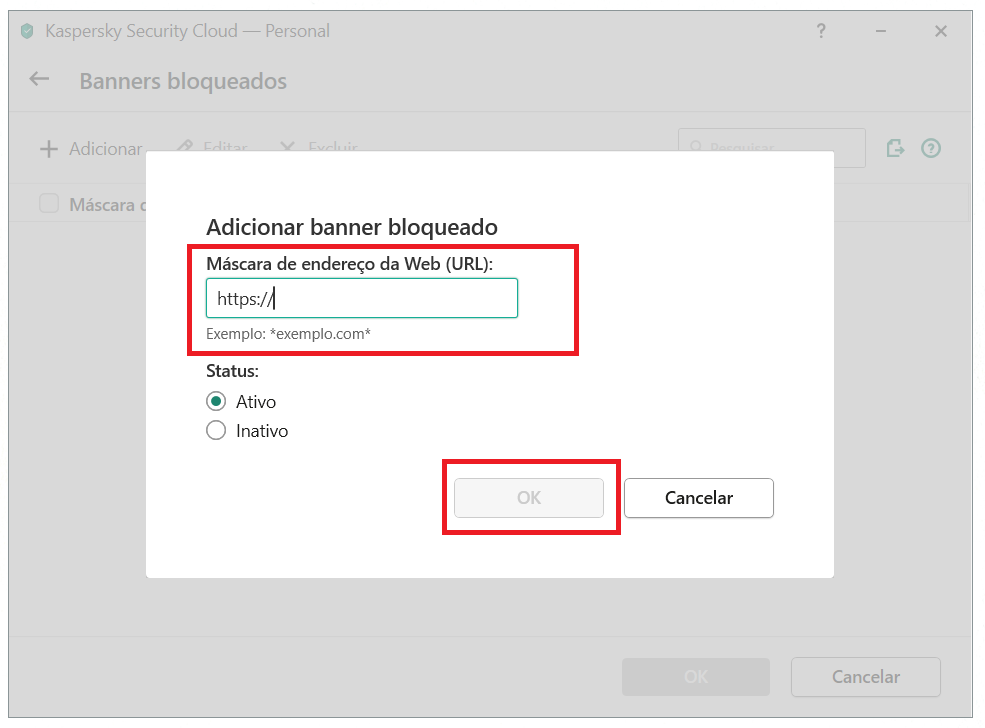 Adicionando um banner à lista de bloqueio do Kaspersky Security Cloud