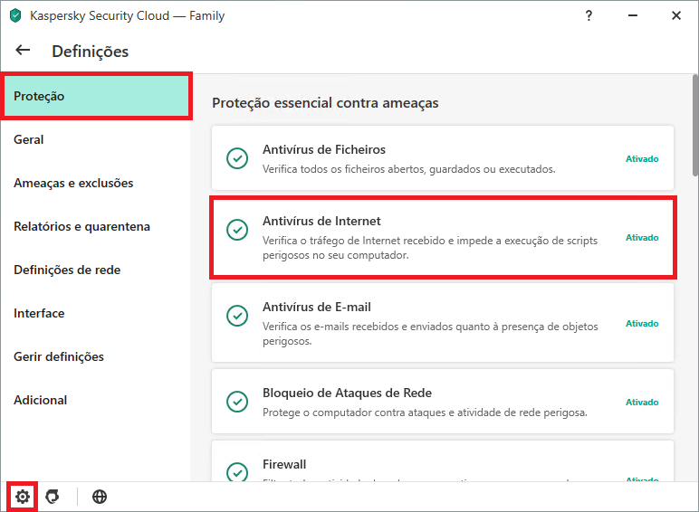 Configurando Kaspersky Internet Security ou Kaspersky Security Cloud