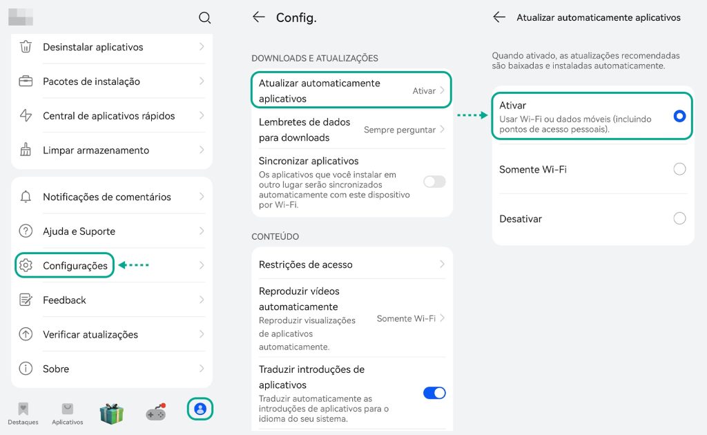 Como ativar a atualização automática de apps na Huawei AppGallery 