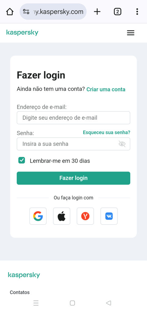 Faça login na sua conta My Kaspersky
