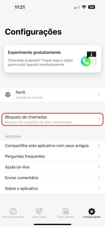 Ativando o bloqueio de spam e atualizando bancos de dados na versão gratuita para iOS