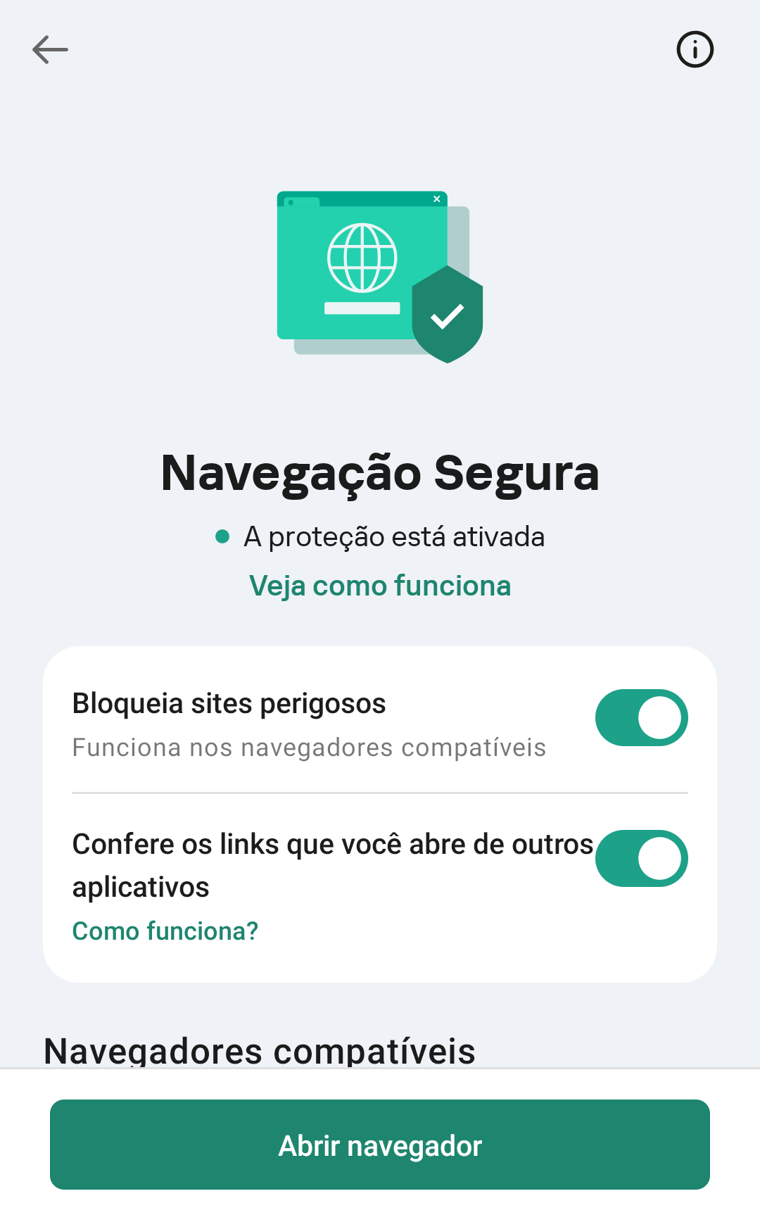 Como ativar a Navegação Segura no Kaspersky for Android