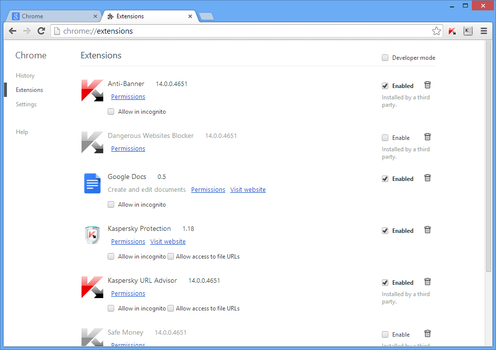 chrome kaspersky settings