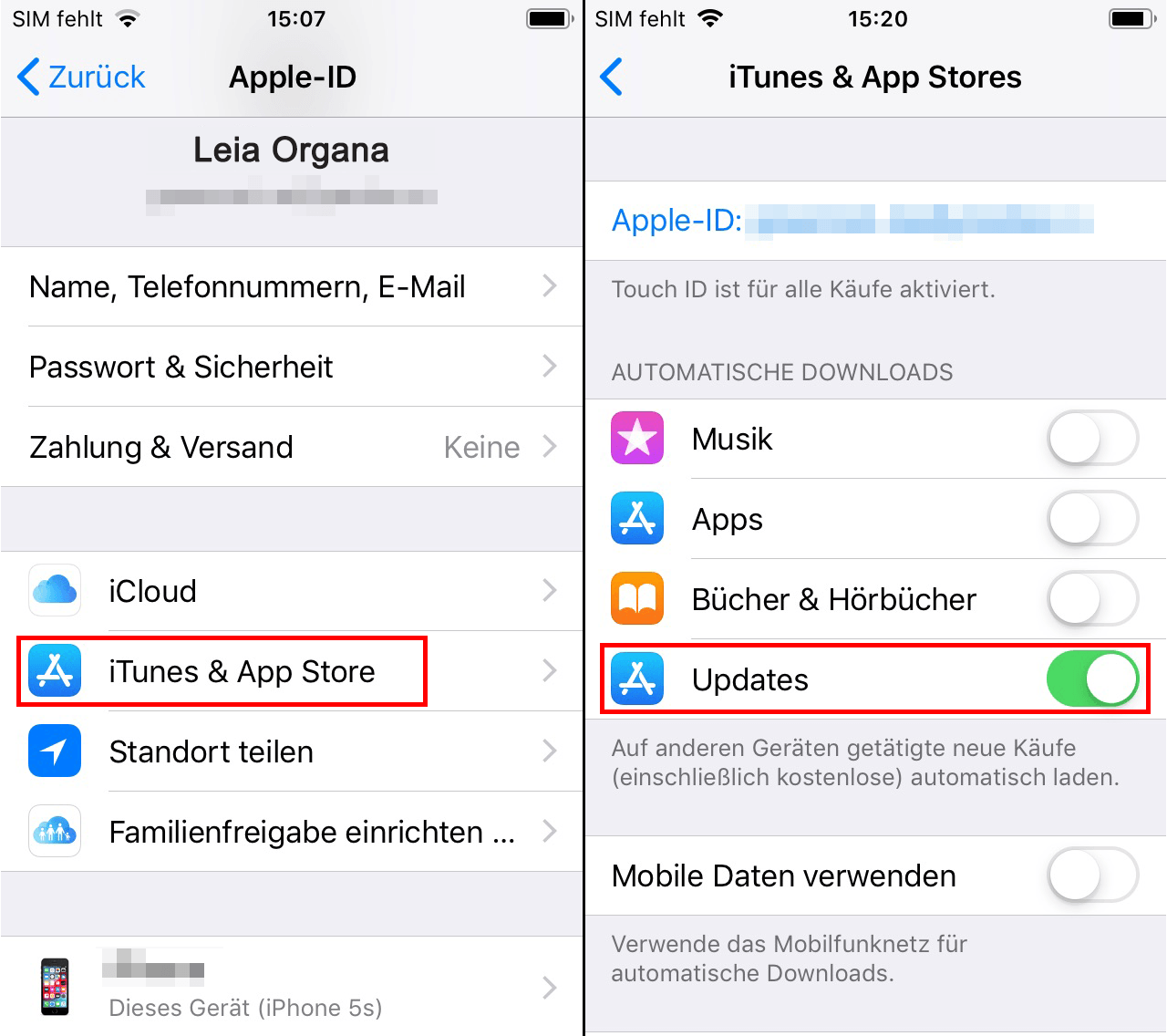 Automatische Updates in iOS konfigurieren