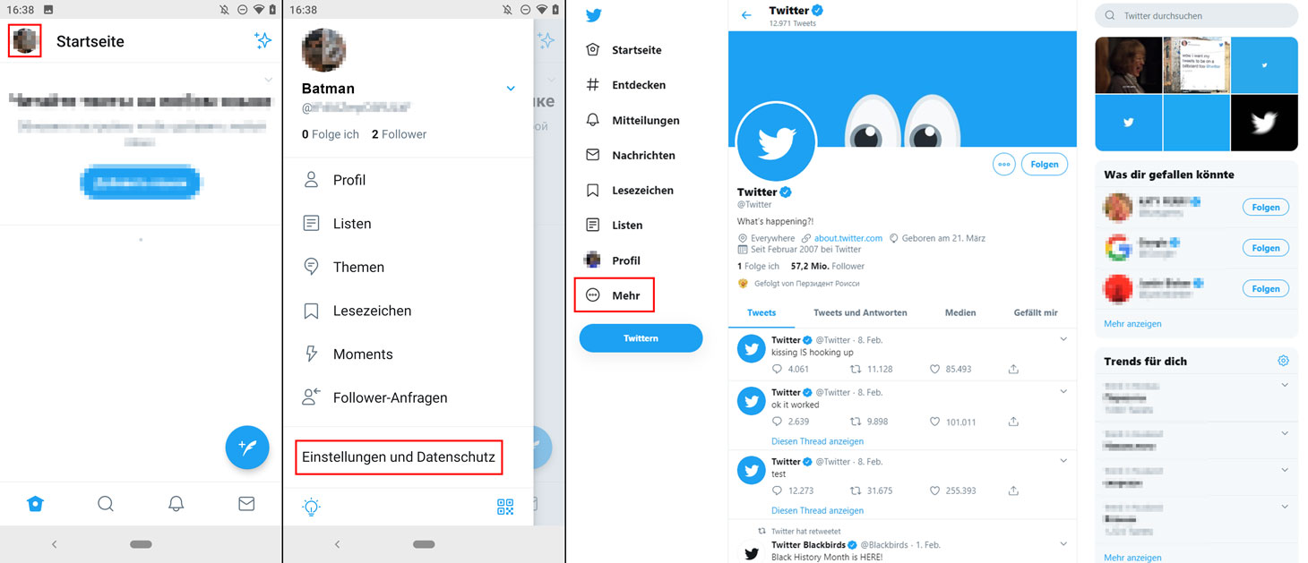 So öffnen Sie die Twitter-Einstellungen in einem Browser und in der mobilen App