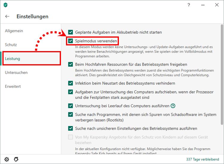 Stellen Sie sicher, dass der Spielmodus in Ihrer Kaspersky Internet Security oder Kaspersky Security Cloud aktiviert ist, um die Auswirkungen der Sicherheitslösung auf die Leistung zu minimieren.