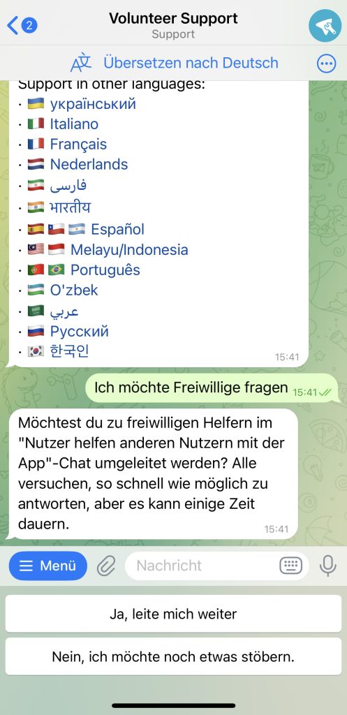 So kannst du im Telegram-Support eine reale Person anstelle eines Bots kontaktieren