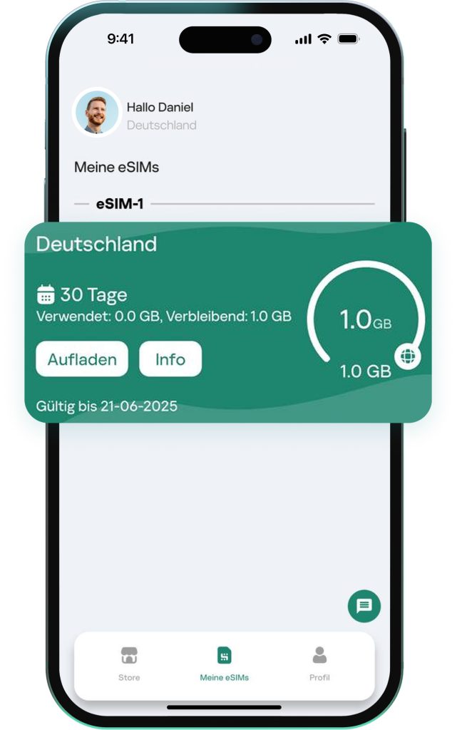 Du kannst deinen mobilen Datenverbrauch in Echtzeit verfolgen und deine eSIM sofort aufladen
