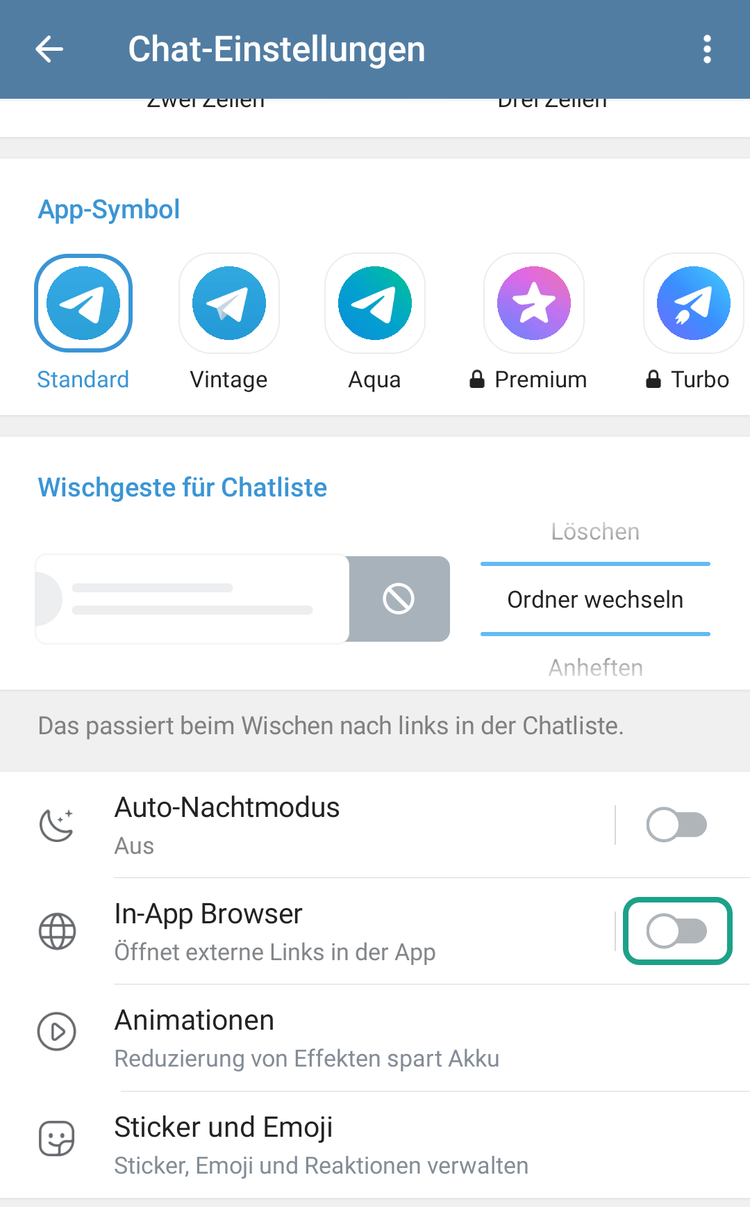 So konfigurierst du Telegram, damit Links in einem Drittanbieter-Browser geöffnet und von Kaspersky for Android überprüft werden 