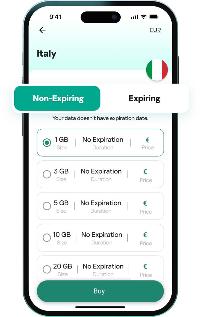 Expiringプランでは、特定の期間内にすべてのデータを使い切る必要があります。Non-expiringプランでは、データは次の旅行まで使用されずに保持されます。
