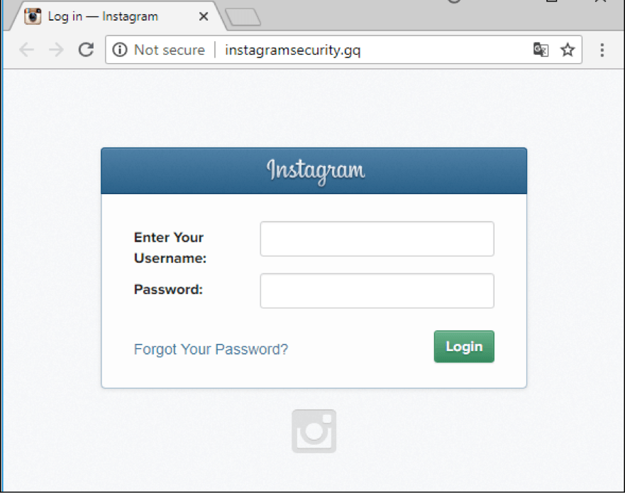 Voorbeeld van een phishing website die een Instagram-login nabootst.