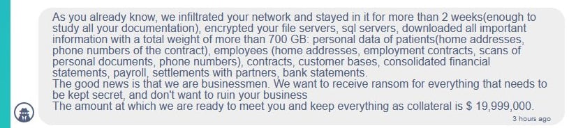 Losgeldeis van Conti Bron: <a href="https://www.bleepingcomputer.com/news/security/ireland-s-health-services-hit-with-20-million-ransomware-demand/" target="_blank" rel="nofollow noopener">Bleeping Computer. </a> 